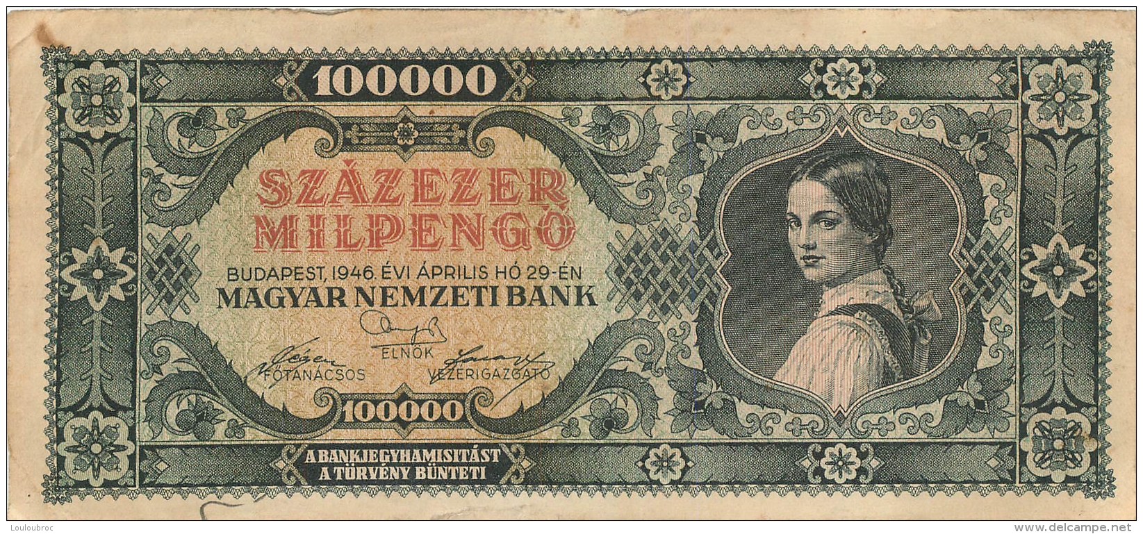 BILLET HONGRIE 1946 100000 SZAZEZER MILPENGO - Ungarn