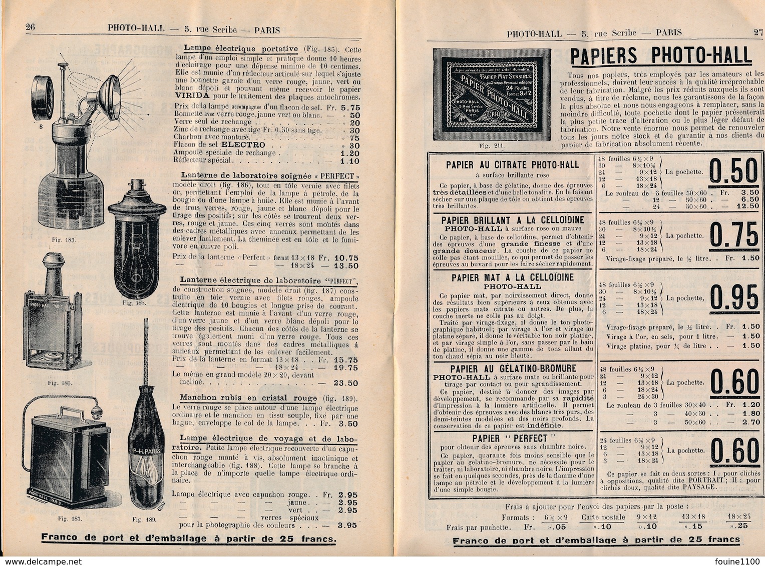 Catalogue Matériel Appareils Photographiques  Lampes électriques  Jumelles  PHOTO HALL  Année 1911 - Matériel & Accessoires