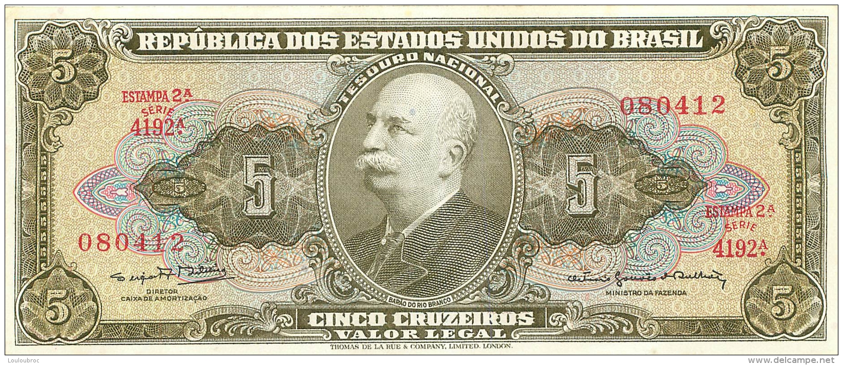 BILLET  BRASIL BRESIL 5 CINCO CRUZEIROS - Brasil