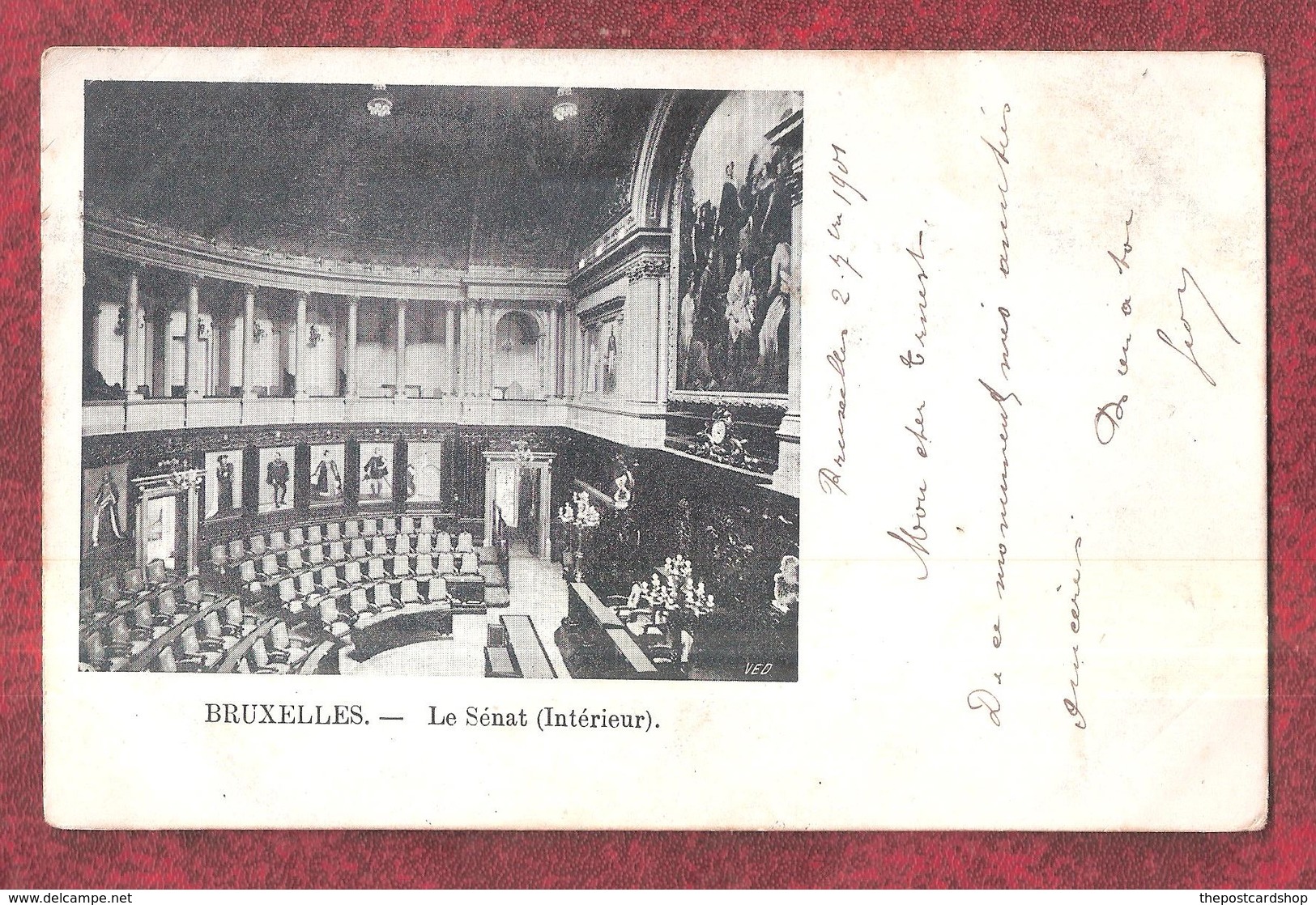 Bruxelles Le Senat Interieur 2 Scans PRECURSOR USED 1901 TWO POSTMARKS BRUXELLES & GAND - Monuments