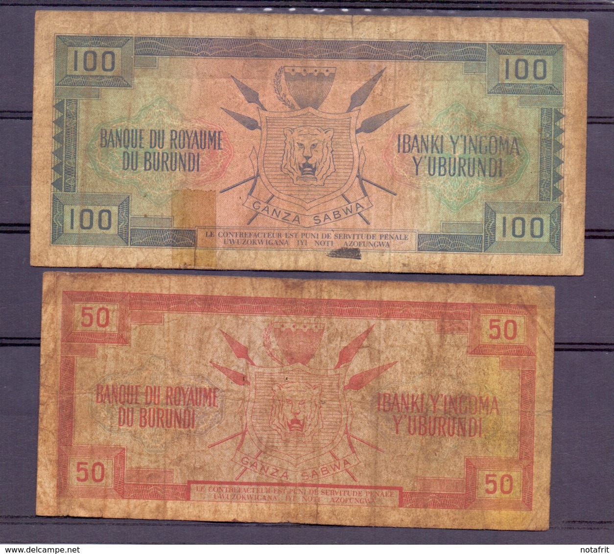 Burundi  2billets Rares  50 + 100 Fr Overprint Africani - Burundi