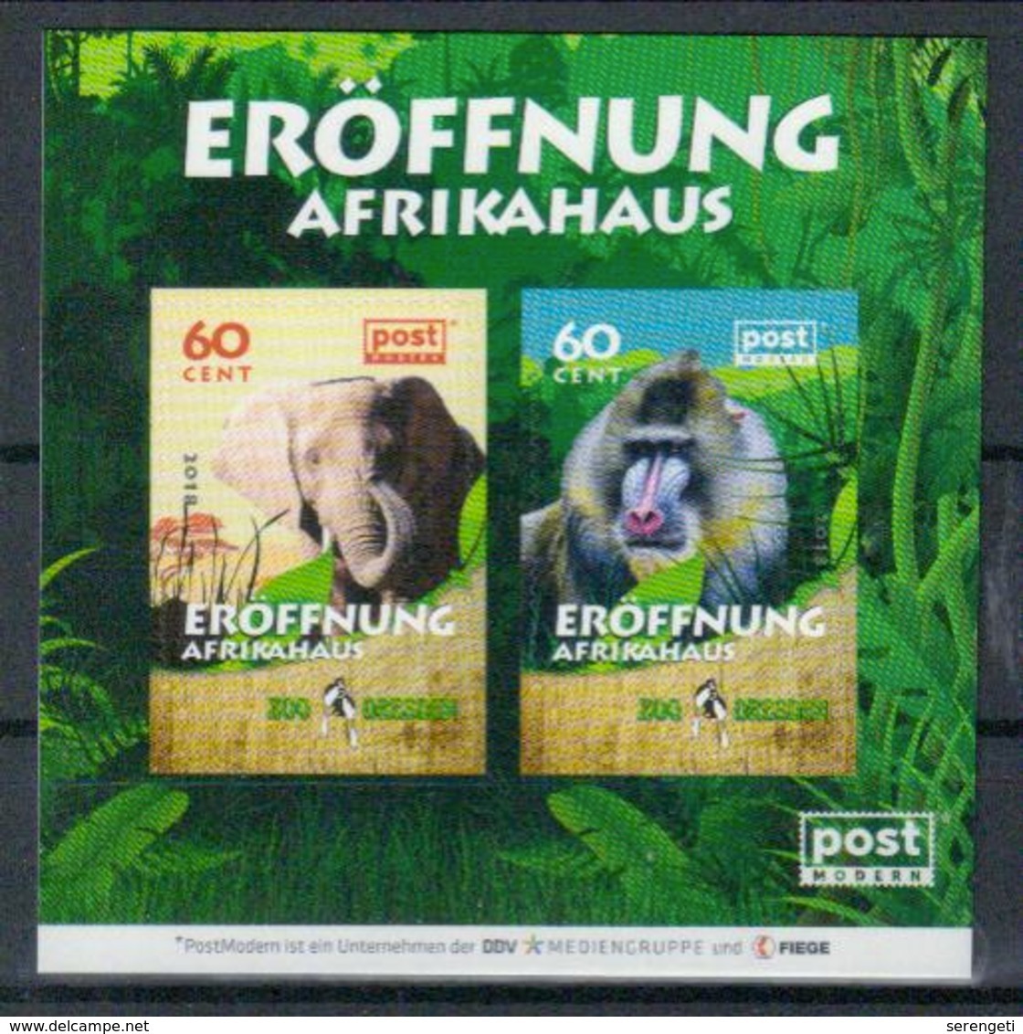 Deutschland PostModern Block 'Dresdner Zoo, Affe U. Elefant' / Germany M/s 'Dresden Zoo, Monkey & Elephant' **/MNH 2018 - Singes