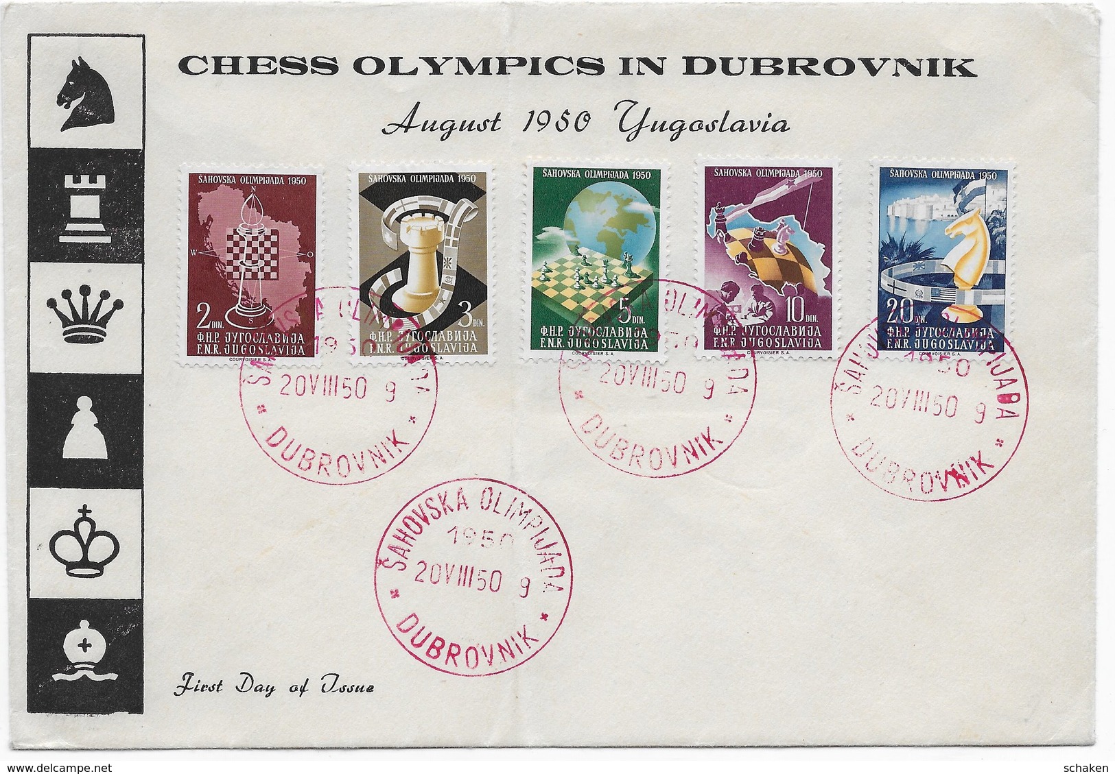 Yugo-Slavia 1950; Chess Ajedrez Olympiad Stampset On Cover With FDC Cancel - Other & Unclassified