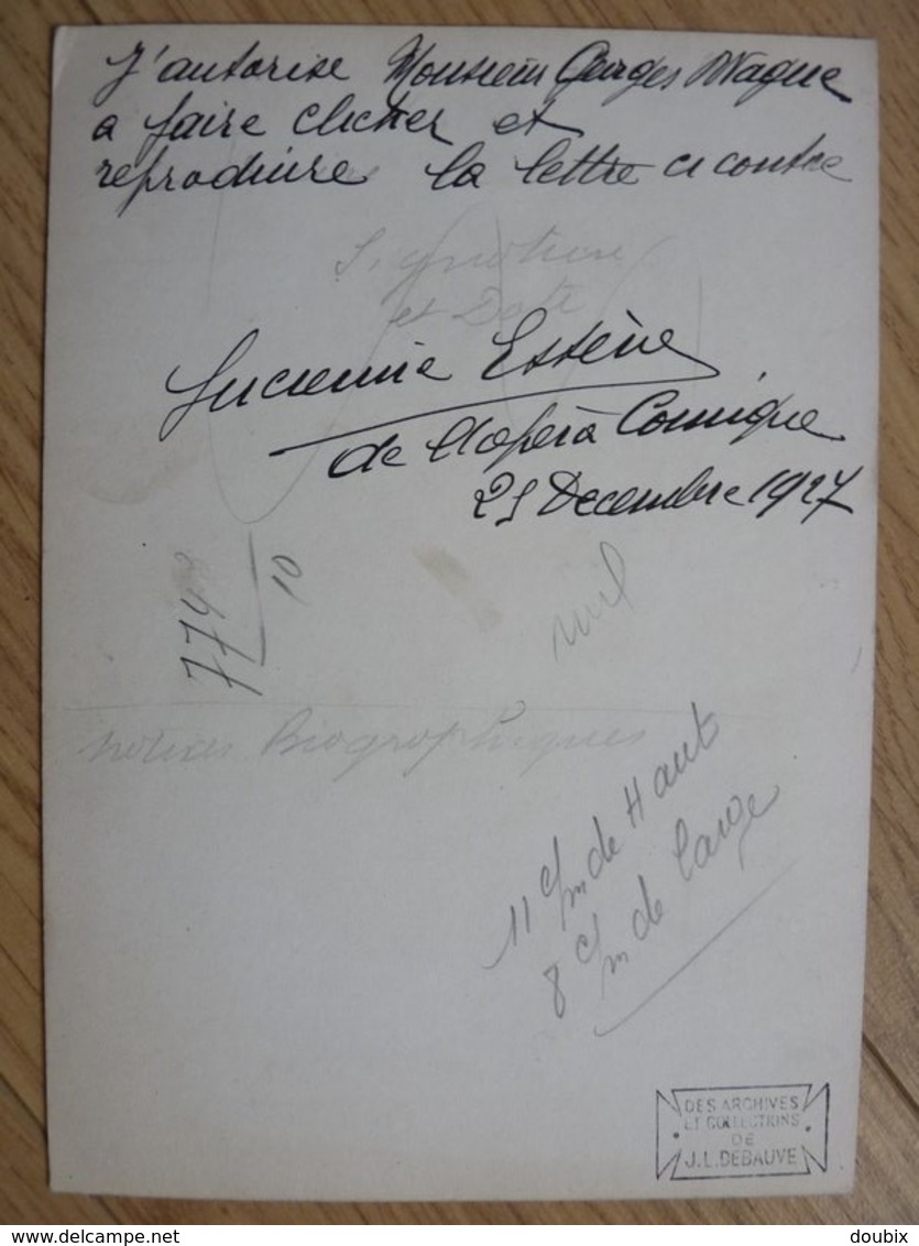 Lucienne ESTEVE (1896-19..) Cantatrice MEZZO SOPRANO. Art Lyrique Opera. AUTOGRAPHE - Autres & Non Classés