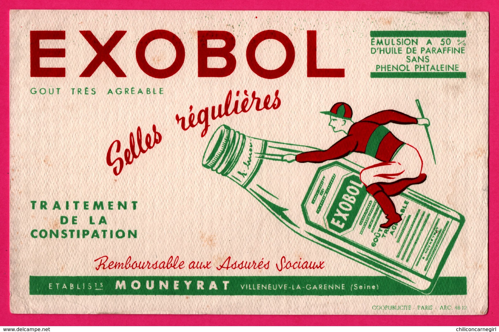 BUVARD - EXOBOL MOUNEYRAT Villeneuve La Garenne - Traitement De La Constipation - Jockey - COOPUBLICITE - Produits Pharmaceutiques