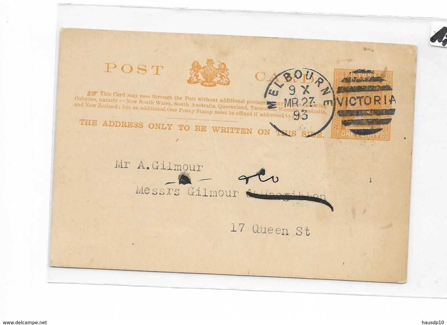 Post Caed Victoria 1893 Melbourne , 1p, Commercial Travellers Club - Covers & Documents