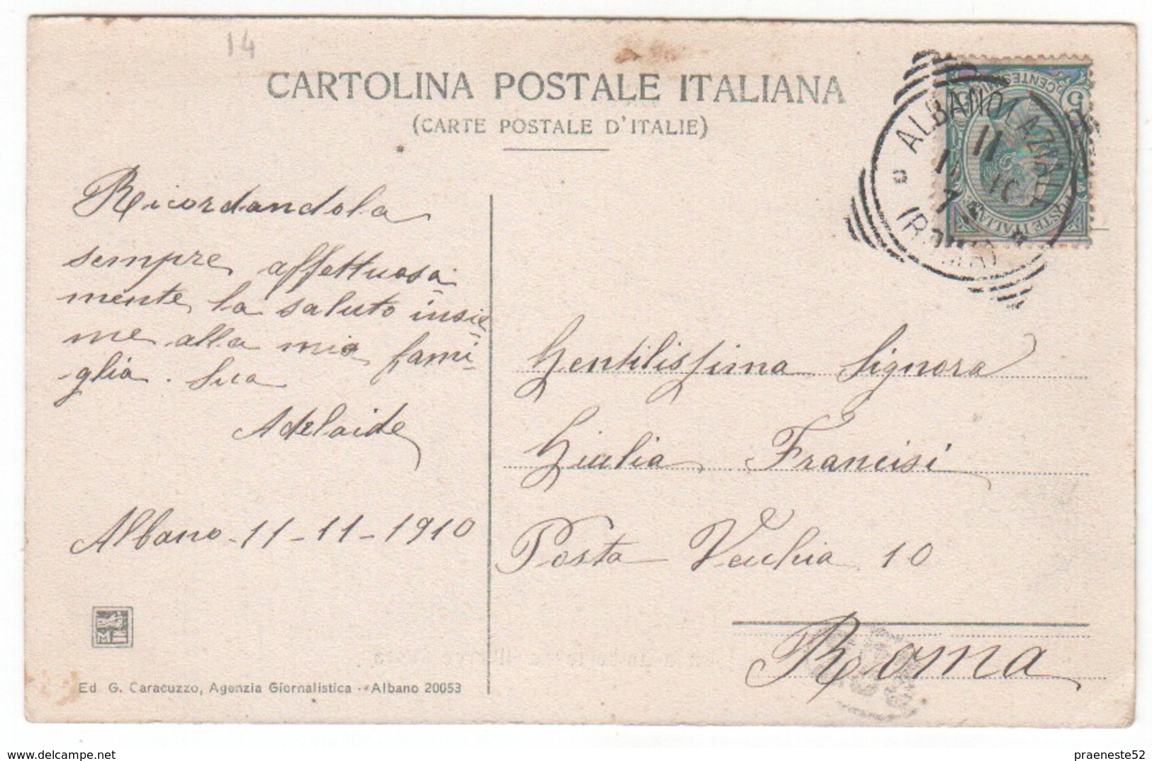 Roma-albano Laziale-grottaferrata-albergo Posta-viagg.1910-cart. Di 108 Anni - Altri & Non Classificati