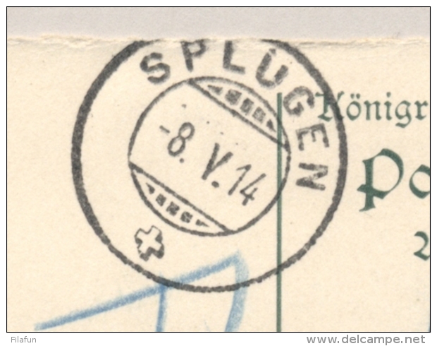 Schweiz - 1914 - 15c Portomarke On Reply-card From München To Splügen - Strafportzegels