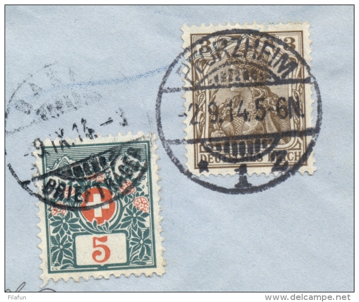 Schweiz - 1914 - 5c Portomarke On Censored Commercial Cover From Pforzheim / Deutschland To Basel - Postage Due