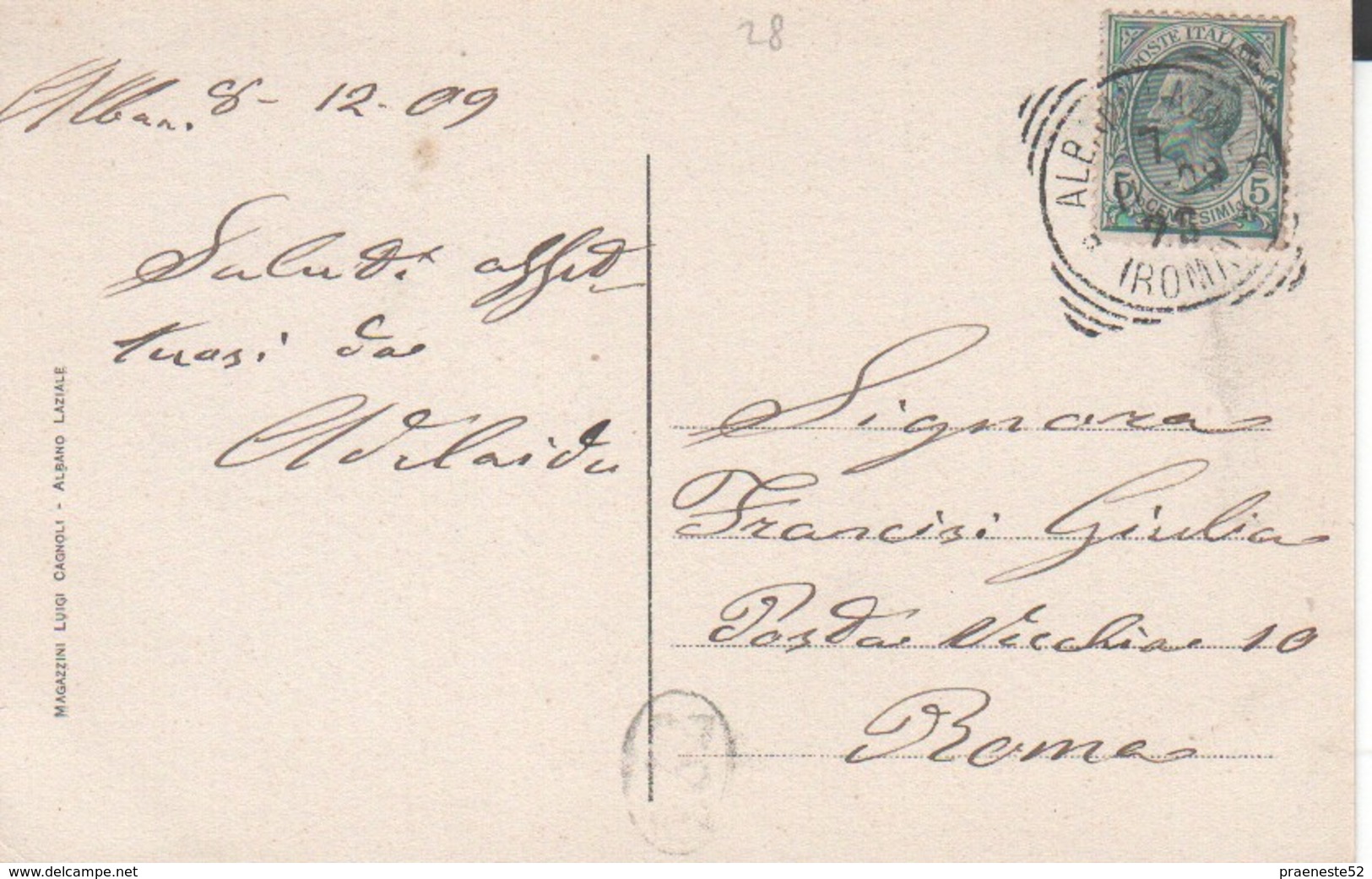 Roma-albano Laziale-grottaferrata- Fiera-piazza Cairoli-viagg.1909-cart. Di 109 Anni - Autres & Non Classés