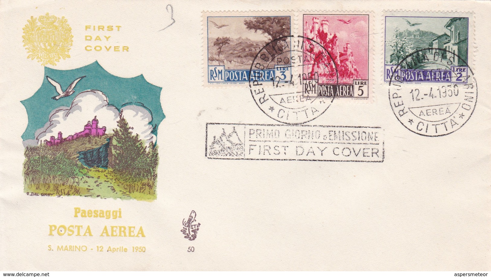 FDC. PESAGGI POSTA AEREA. SAN MARINO 1950- BLEUP - FDC