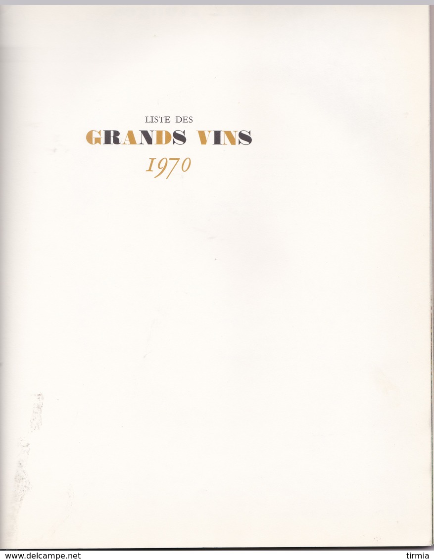 Catalogue Nicolas - LIste des Grands Vins - 1970