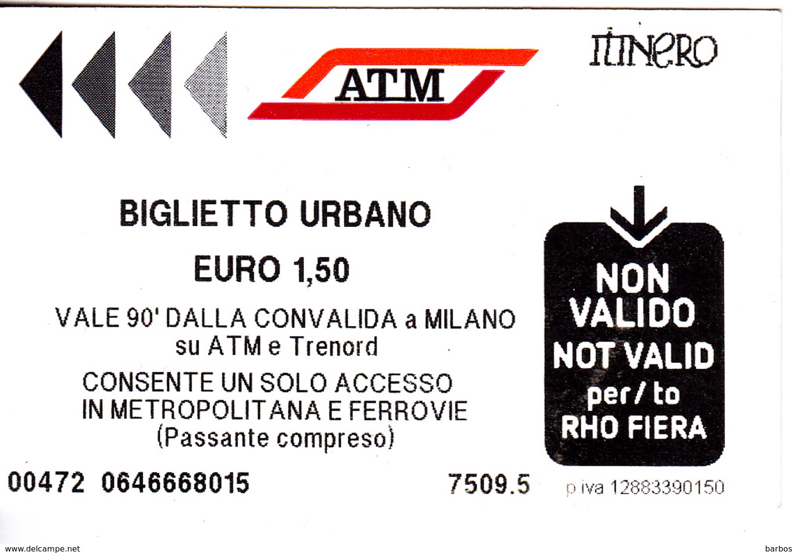 Italy , Milano   , Metro  Ticket  , Biglietto Urbano , Used - Europa