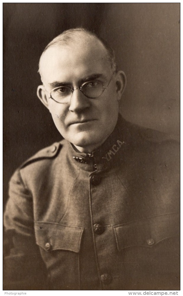 Portrait Homme En Uniforme YMCA WWI Ancienne Carte Photo 1914-1918 - War, Military