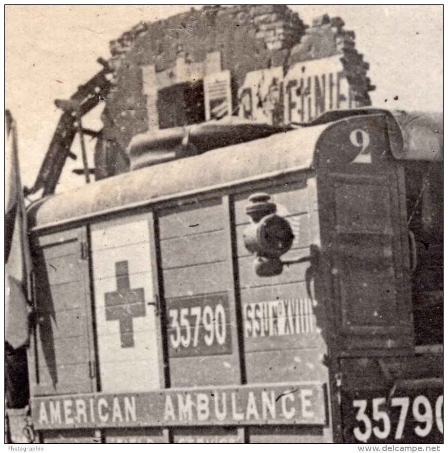 Camion Ambulance Americain Avec L'Armee Francaise WWI Ancienne Photo 1914-1918 - Guerre, Militaire