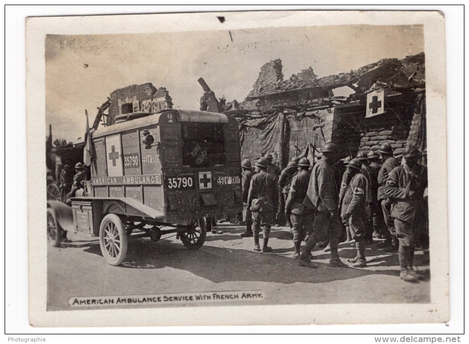 Camion Ambulance Americain Avec L'Armee Francaise WWI Ancienne Photo 1914-1918 - Guerre, Militaire