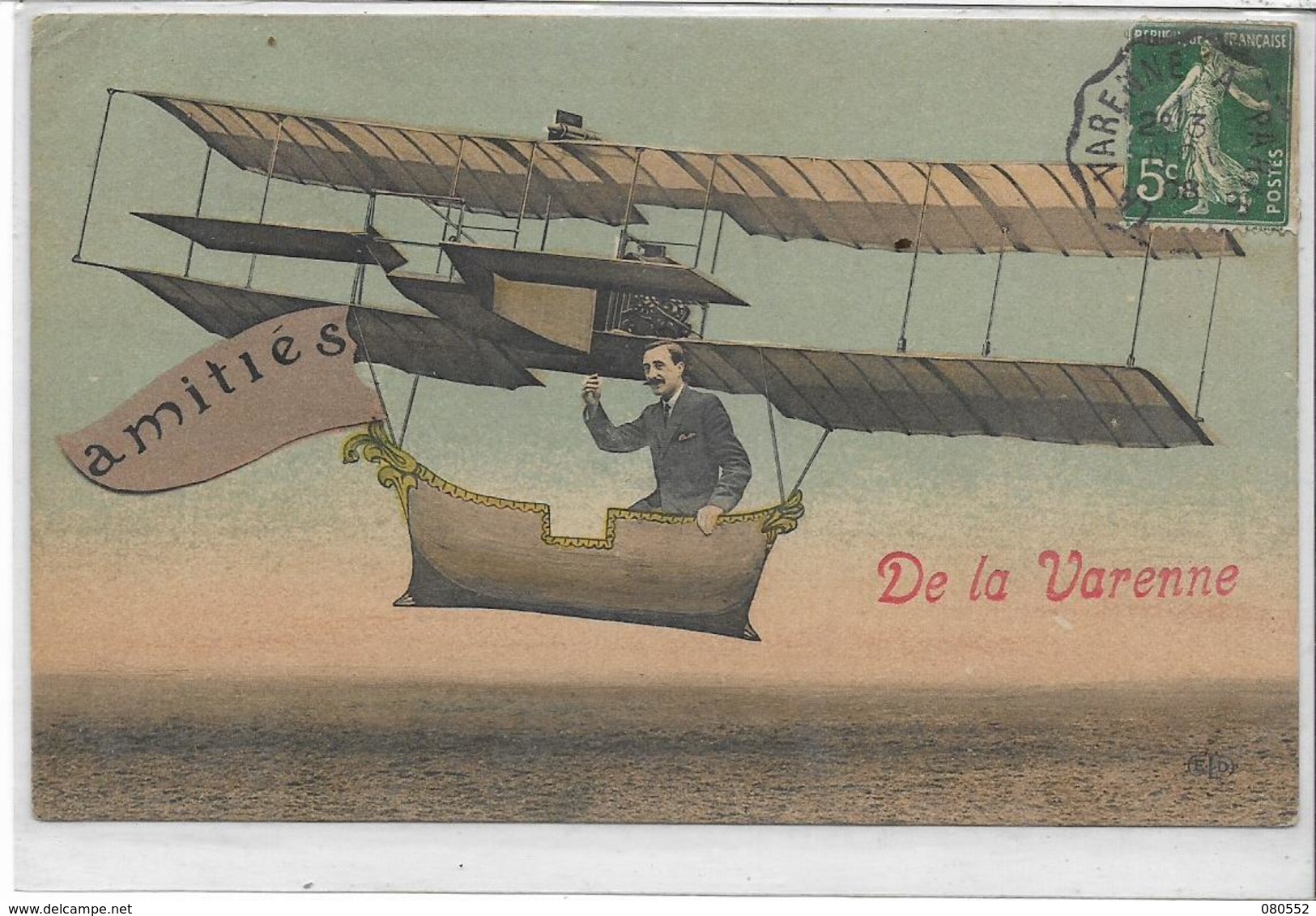 94 LA-VARENNE . Amitiés En Aéroplane En Couleur , édit :  , écrite En 1908 , état Extra - Autres & Non Classés