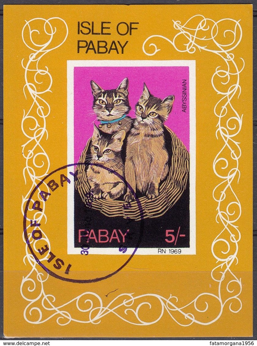 PABAY (Scozia) - 1969 - Foglietto Obliterato Non Dentellato Riproducente Tre Gatti Abissini. - Local Issues