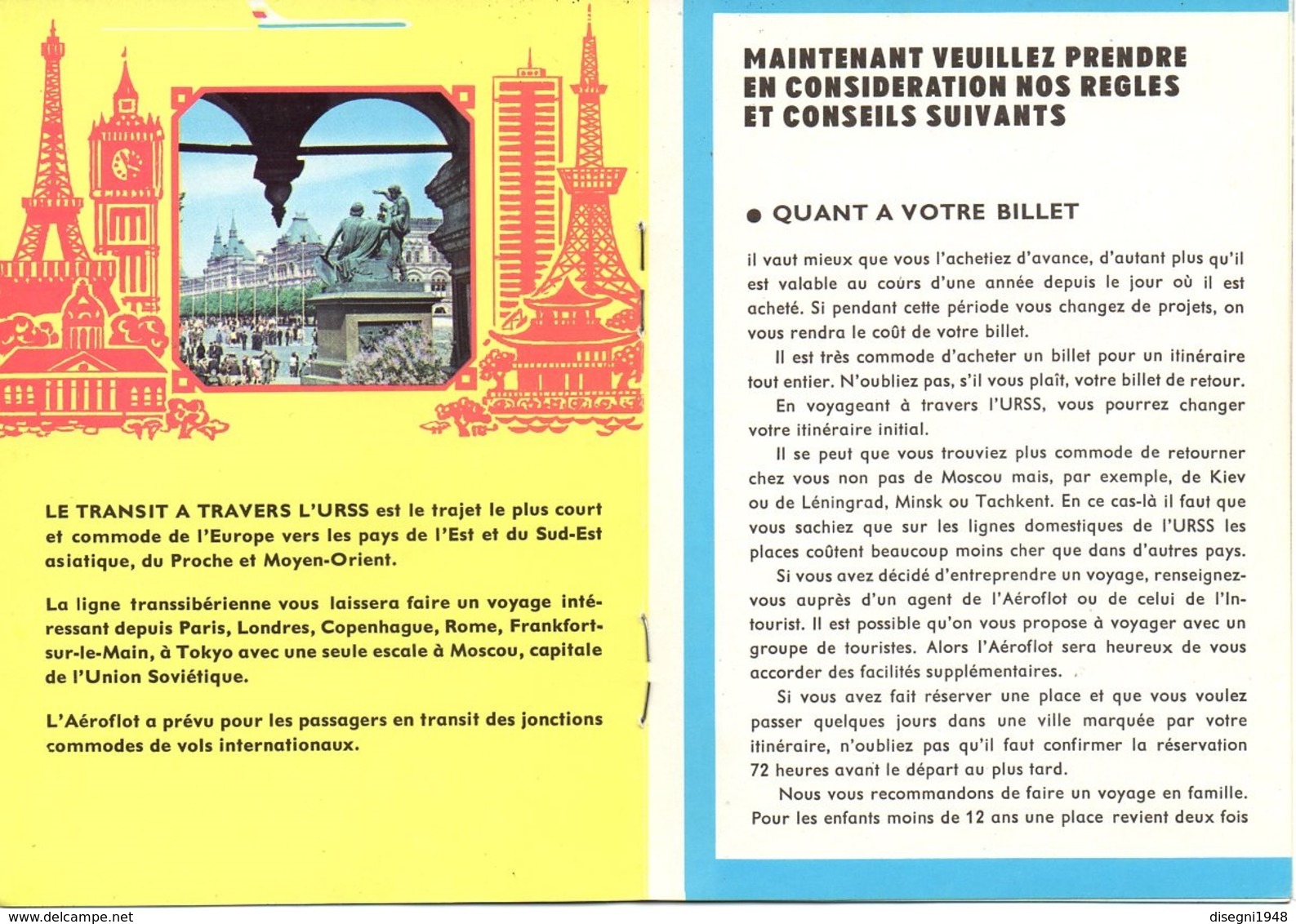 07537 "AU PASSAGER DES LIGNES AERIENNES INTERNATIONALES - AEROFLOT" OPUSCOLO ORIGINALE. - Publicités