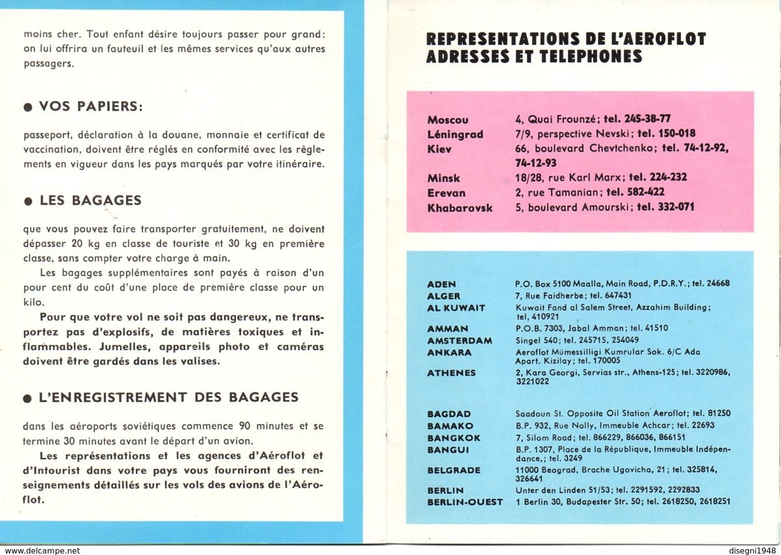 07537 "AU PASSAGER DES LIGNES AERIENNES INTERNATIONALES - AEROFLOT" OPUSCOLO ORIGINALE.