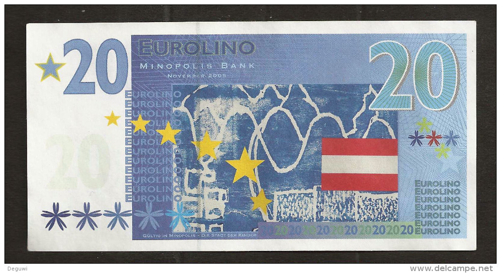 EURO-Note "minopolis, Wien,  20 EUROLINO", Typ A, RRRRR, Nov. 2005, UNC, Canceled, 125 X 65 Mm - Autriche