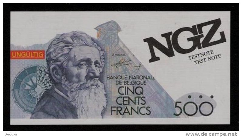 Test Note "NGZ" Testnote, 500 BEF, Belgien, Beids. Druck, RRR, UNC - Altri & Non Classificati