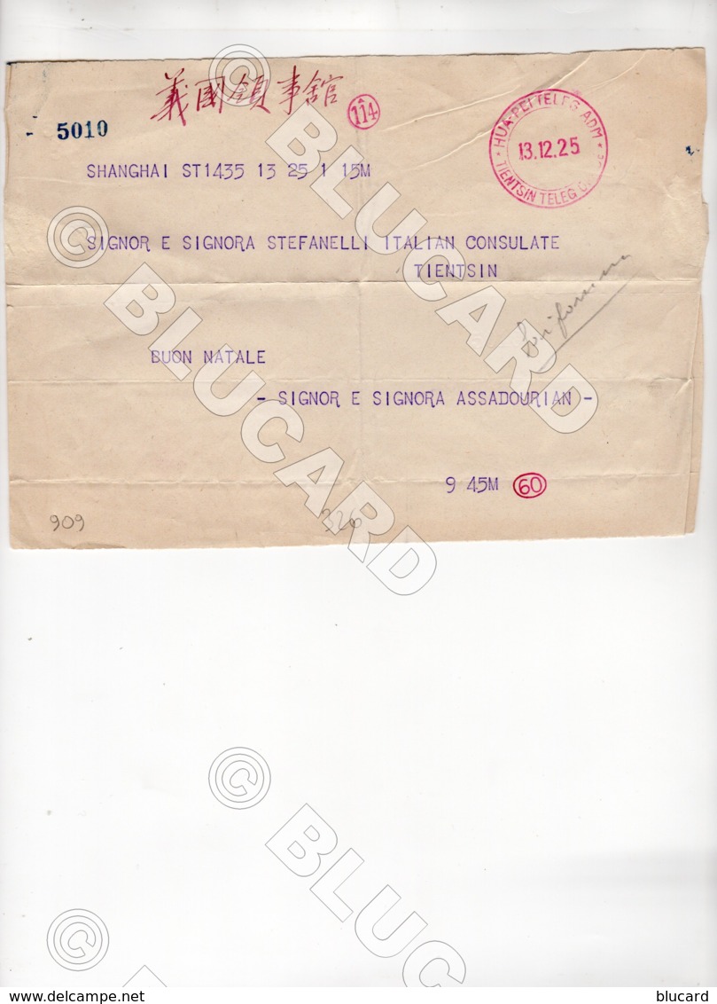 29966 CHINA 1940 ? TELEGRAM FROM SHANGHAI TO TIENTSIN - Documenti Storici