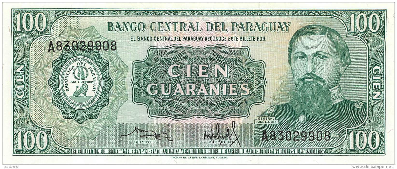 BILLET  PARAGUAY 100 GUARANIES - Paraguay