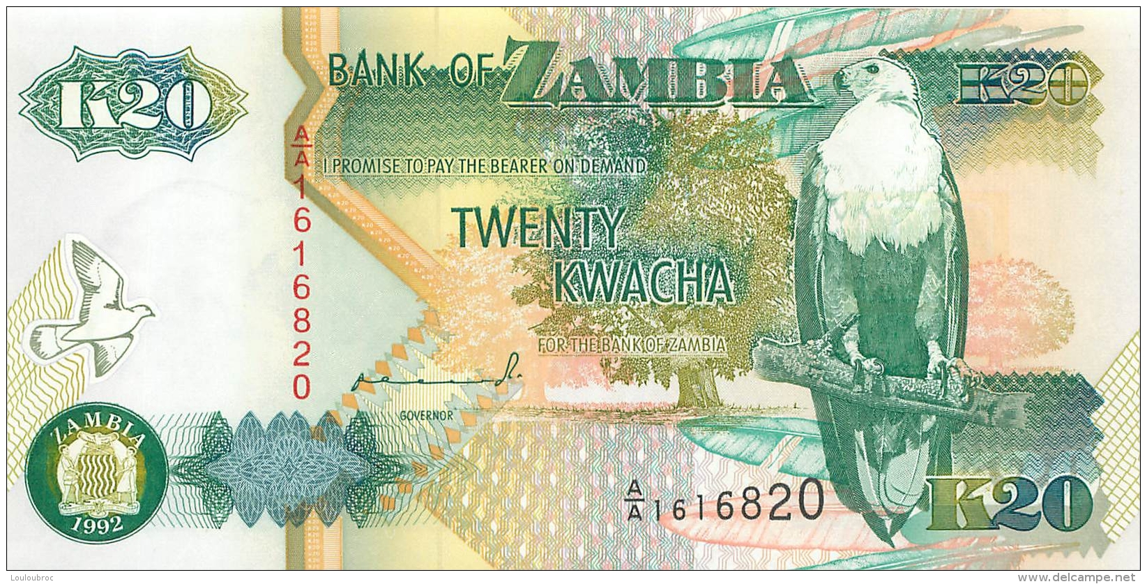 BILLET  ZAMBIE  20 KWACHA - Zambie