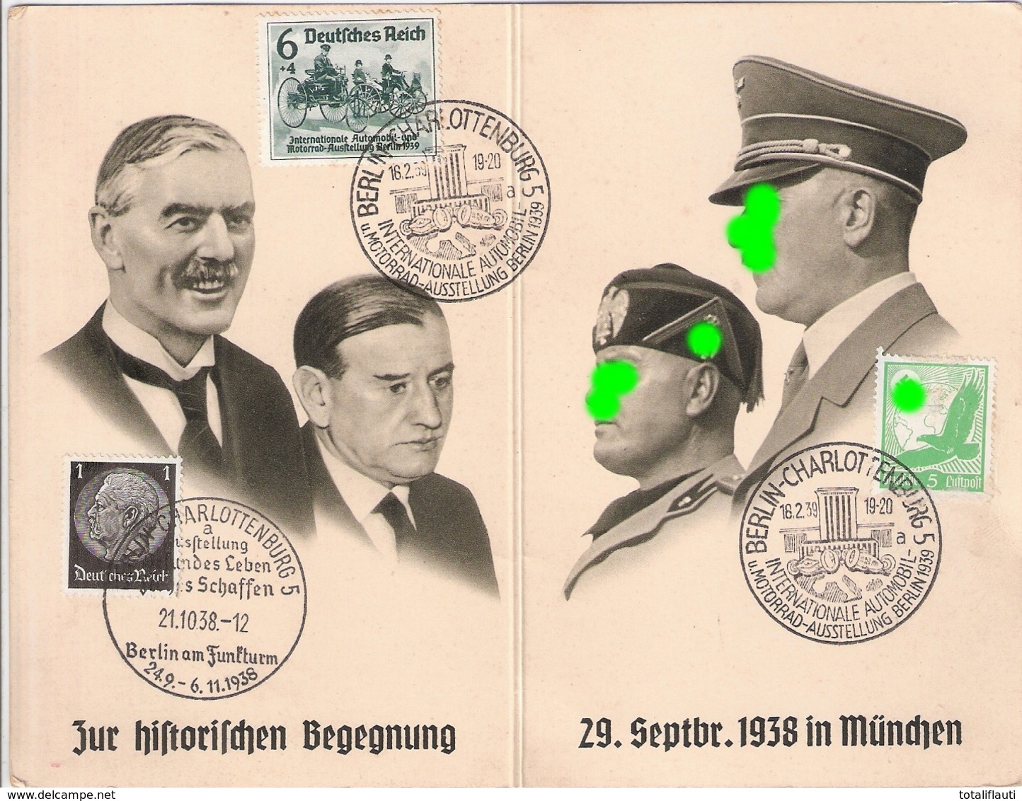 3. Reich Propaganda Treffen Reichskanzler Hitler Duce Mussolini Premier Chamberlain Daladier 1938 München Sonderstempel - Lettres & Documents