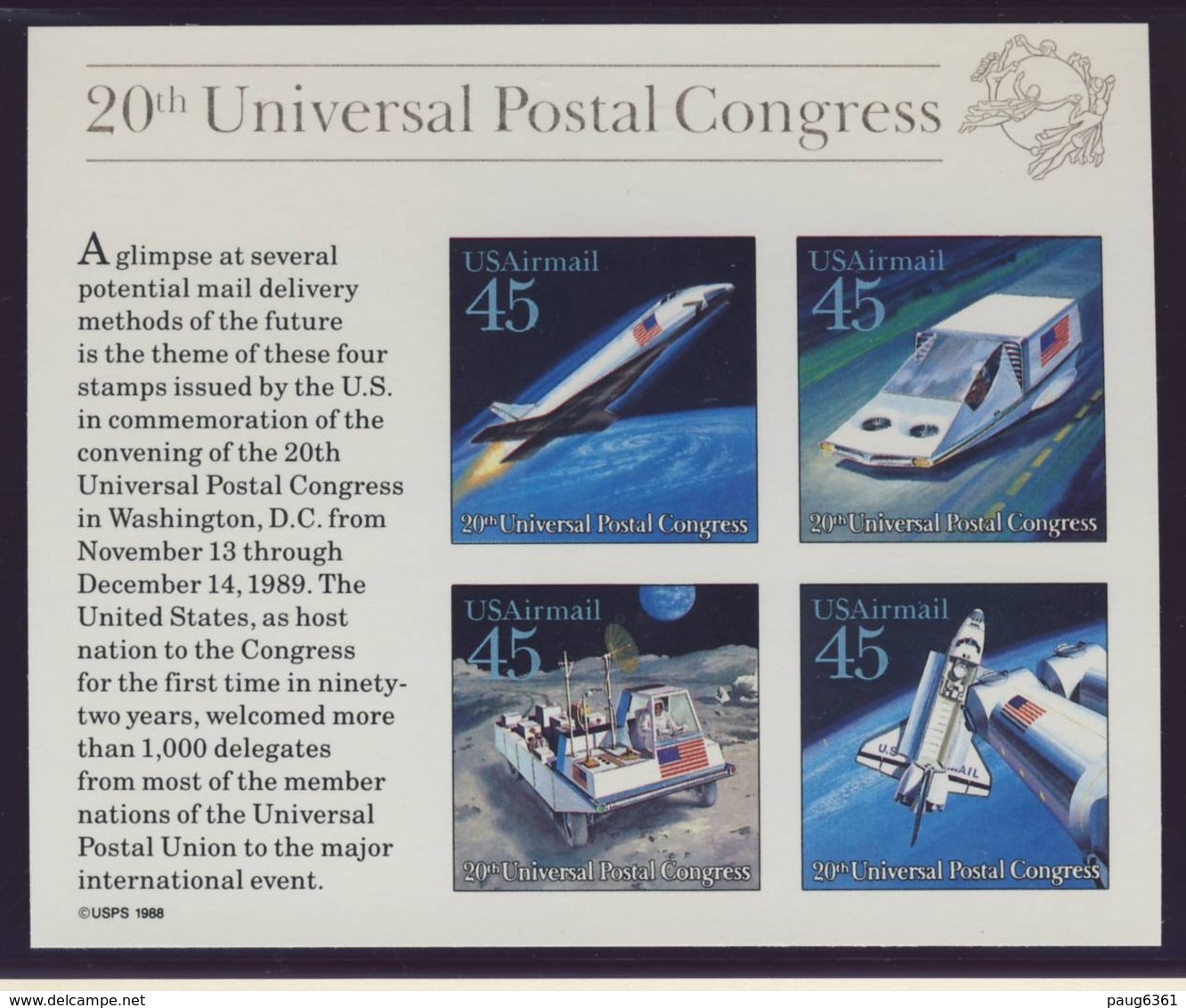 USA 1989 BLOC ESPACE-UPU  YVERT N°B22 NEUF MNH** - United States