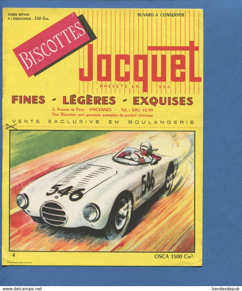 Biscotte Jacquet Buvard Voiture Automobile Course OSCA 1500 Cm³ Imprimerie Armoricaine Nantes - Automobile