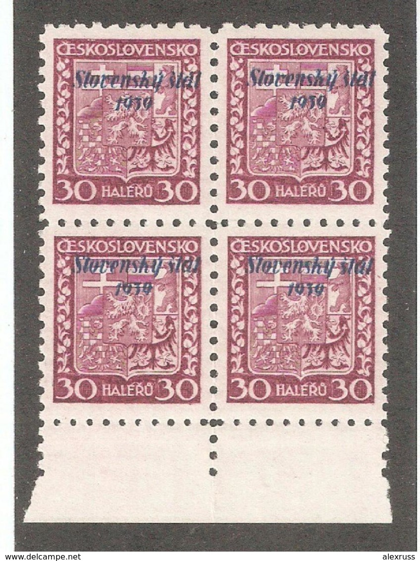 Slovakia 1939,Republic Issue 30h Overprinted Block,Scott # 6,VF MNH**OG - Nuovi