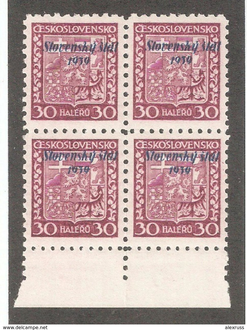 Slovakia 1939,Republic Issue 30h Overprinted Block,Scott # 6,VF MNH**OG - Unused Stamps