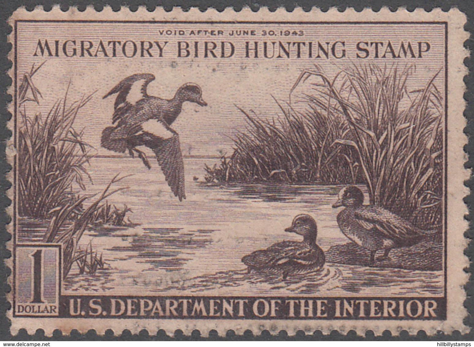 UNITED STATES    SCOTT NO. RW9   USED    YEAR  1942 - Duck Stamps