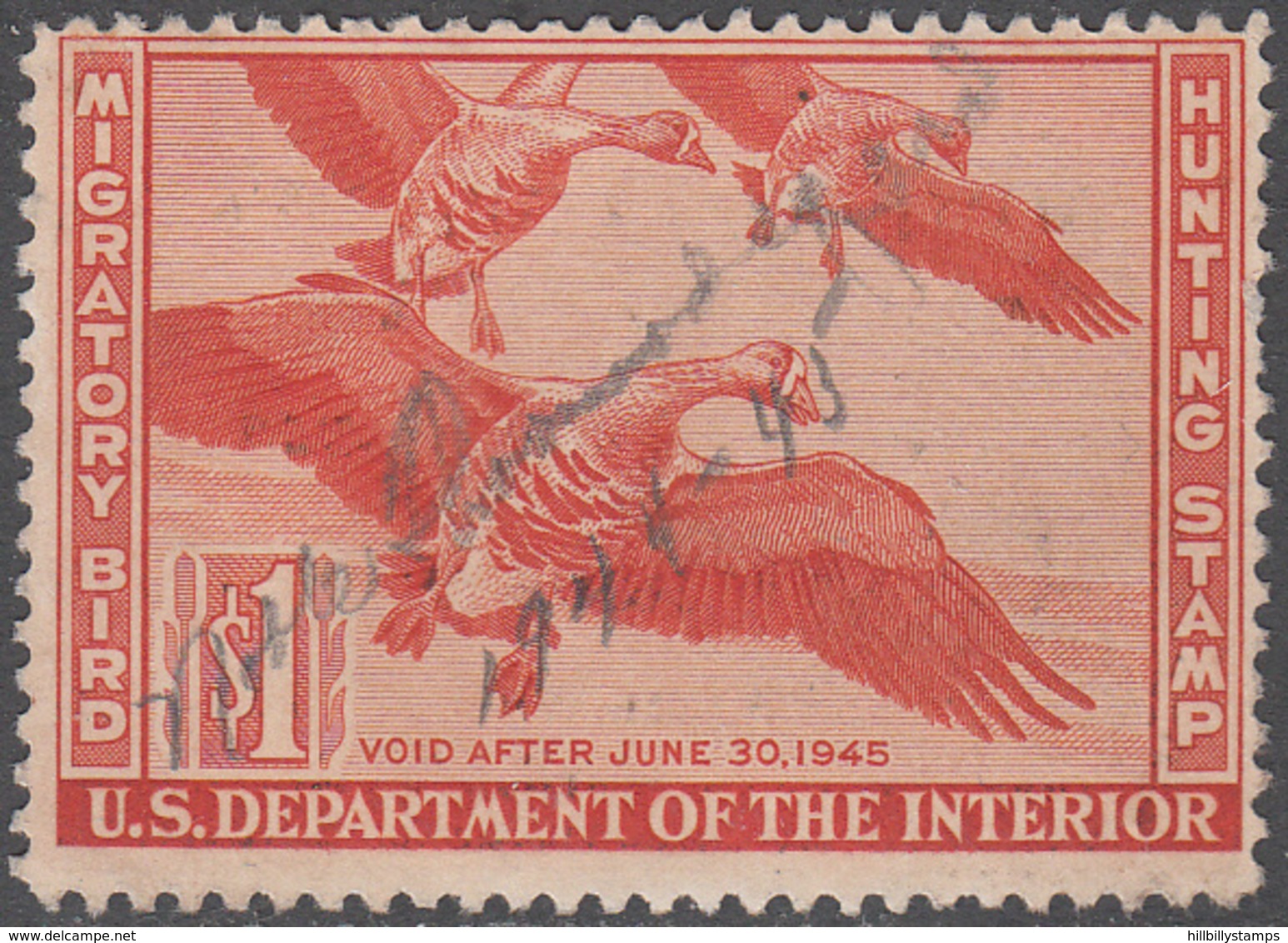 UNITED STATES    SCOTT NO. RW11   USED    YEAR  1944 - Duck Stamps