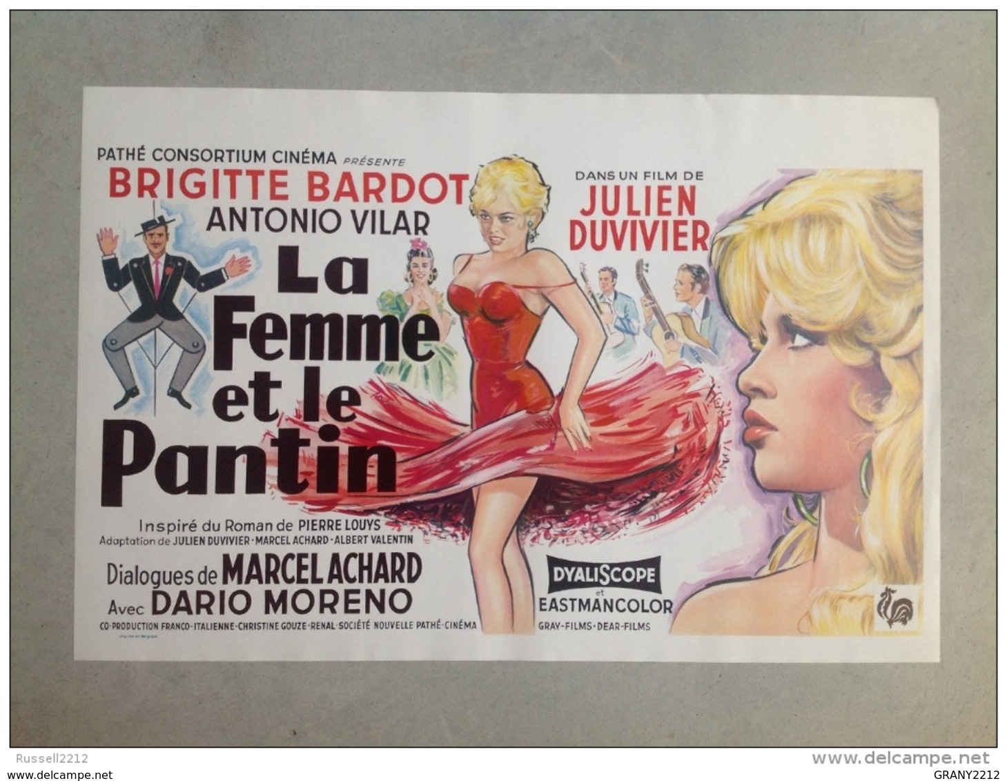 BRIGITTE BARDOT « la Femme Et Le Pantin «Dario Moreno  Affiche Original 1960 (PARFAIT ÉTAT) 37 X 55 Cm. - Affiches & Posters