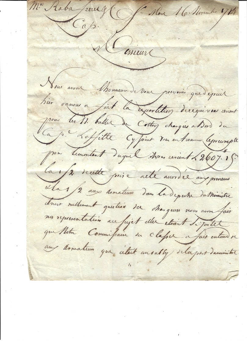 1784- Lettre Locale De PORT AU PRINCE Au Cap  TAXE 2 E + " Renvoi " - 1792-1815: Départements Conquis