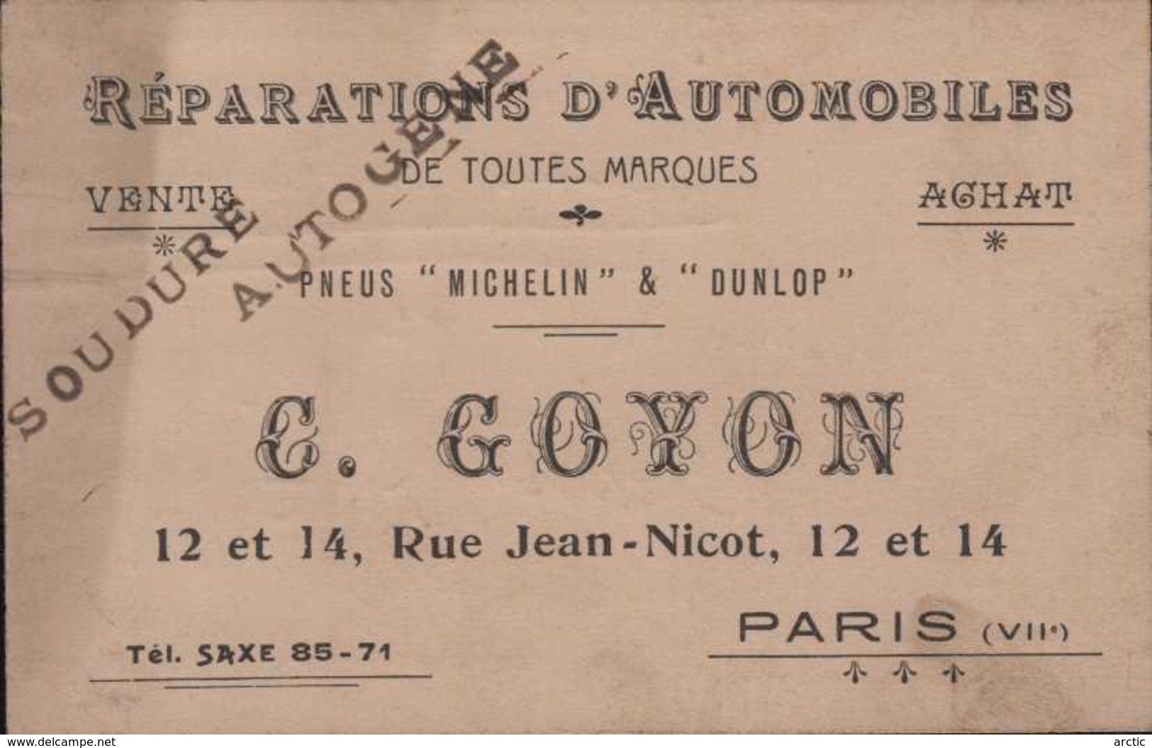 Carte De Visite C Goyon Paris VII E Pneus Michelin Et Dunlop Répartions Automobiles - Cartes De Visite