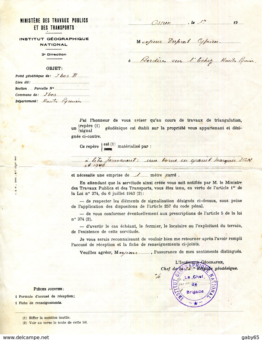 65.HAUTES PYRENÉES.BORDERES SUR L'ECHEZ.DOCUMENT DE L'INSTITUT GEOGRAPHIQUE NATIONAL. - Other & Unclassified