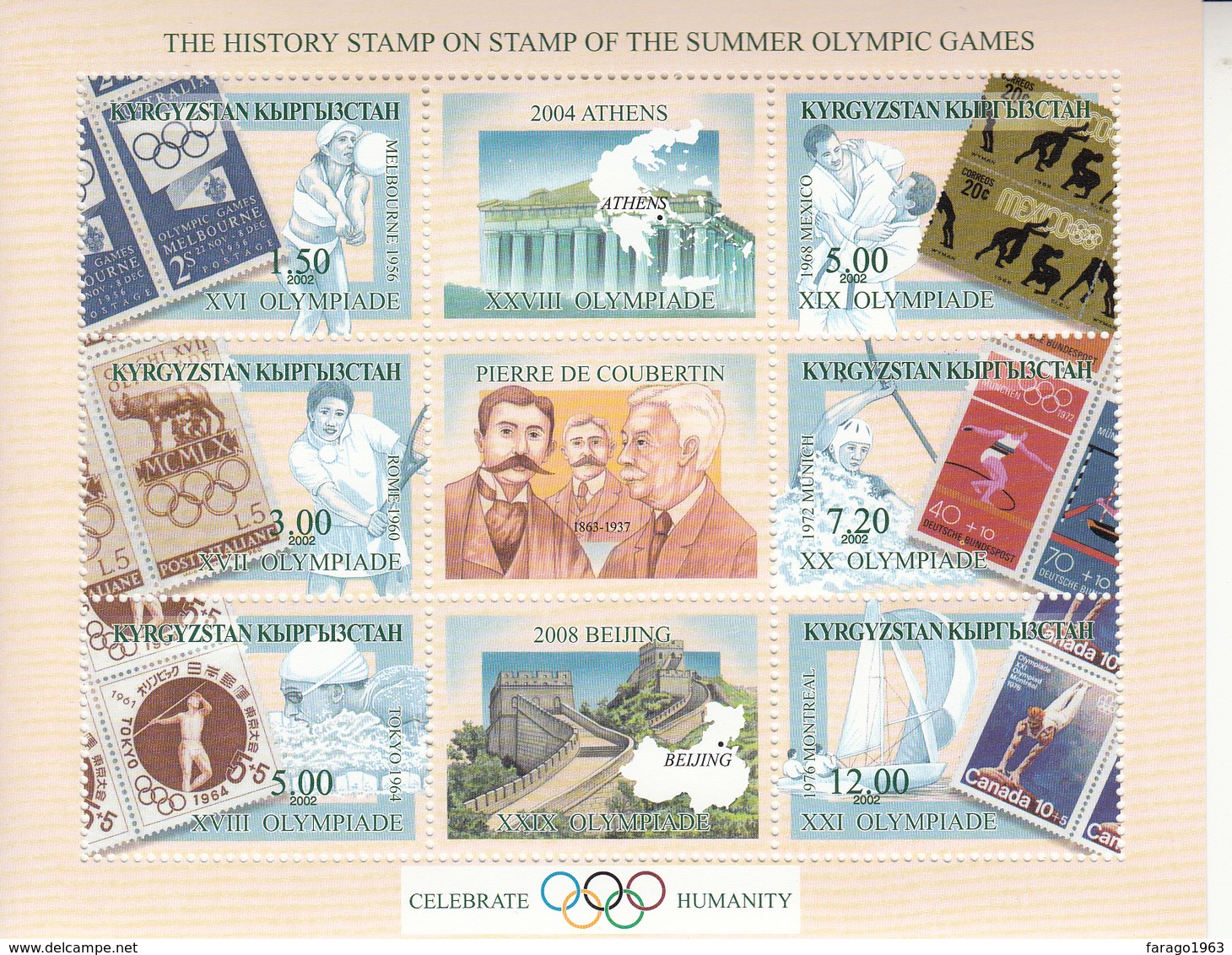 2002 Kyrgyzstan Summer Olympics Set Of 4  Sheet Of 6 + 3 Labels MNH - Kirgizië