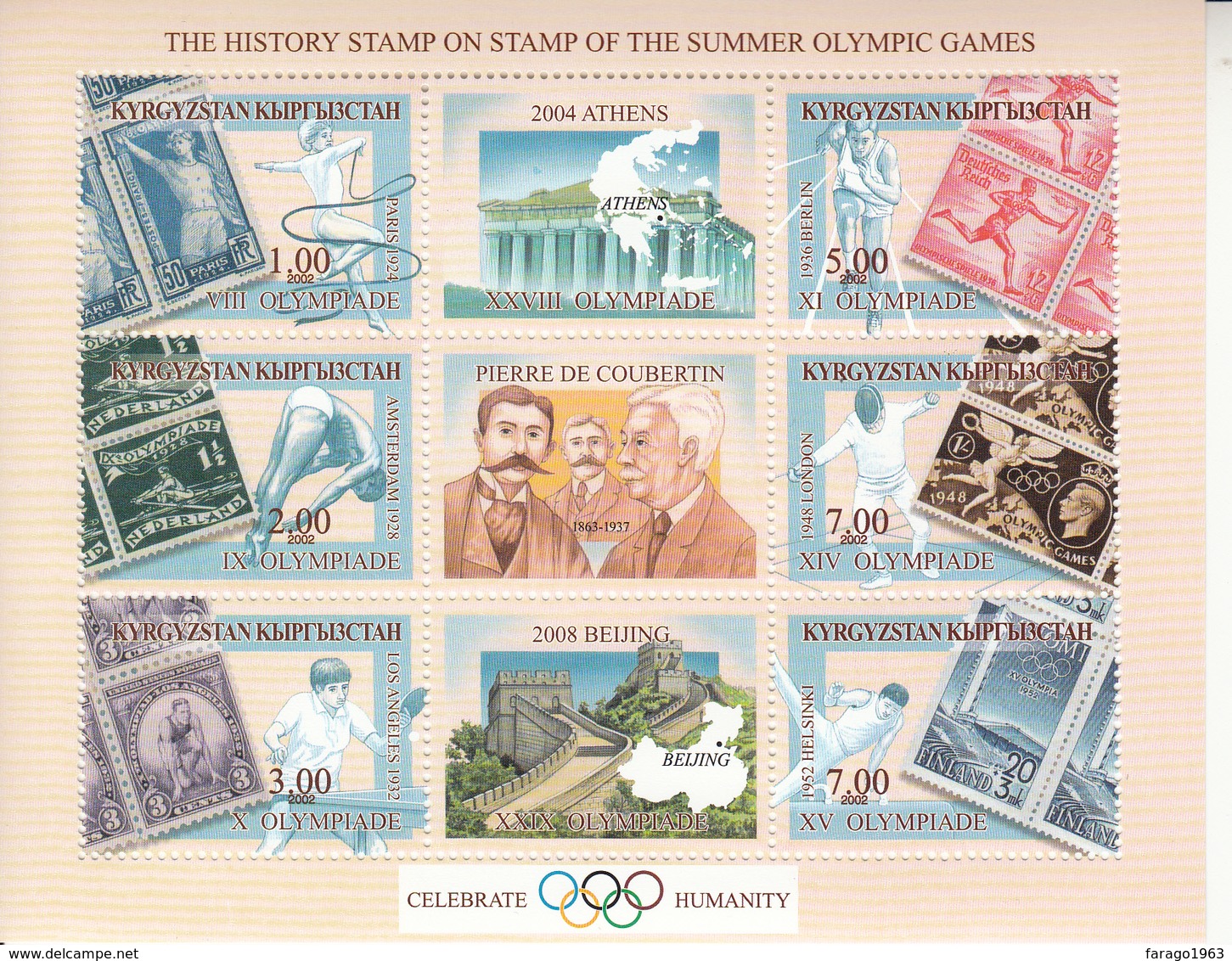 2002 Kyrgyzstan Summer Olympics Set Of 4  Sheet Of 6 + 3 Labels MNH - Kirgizië