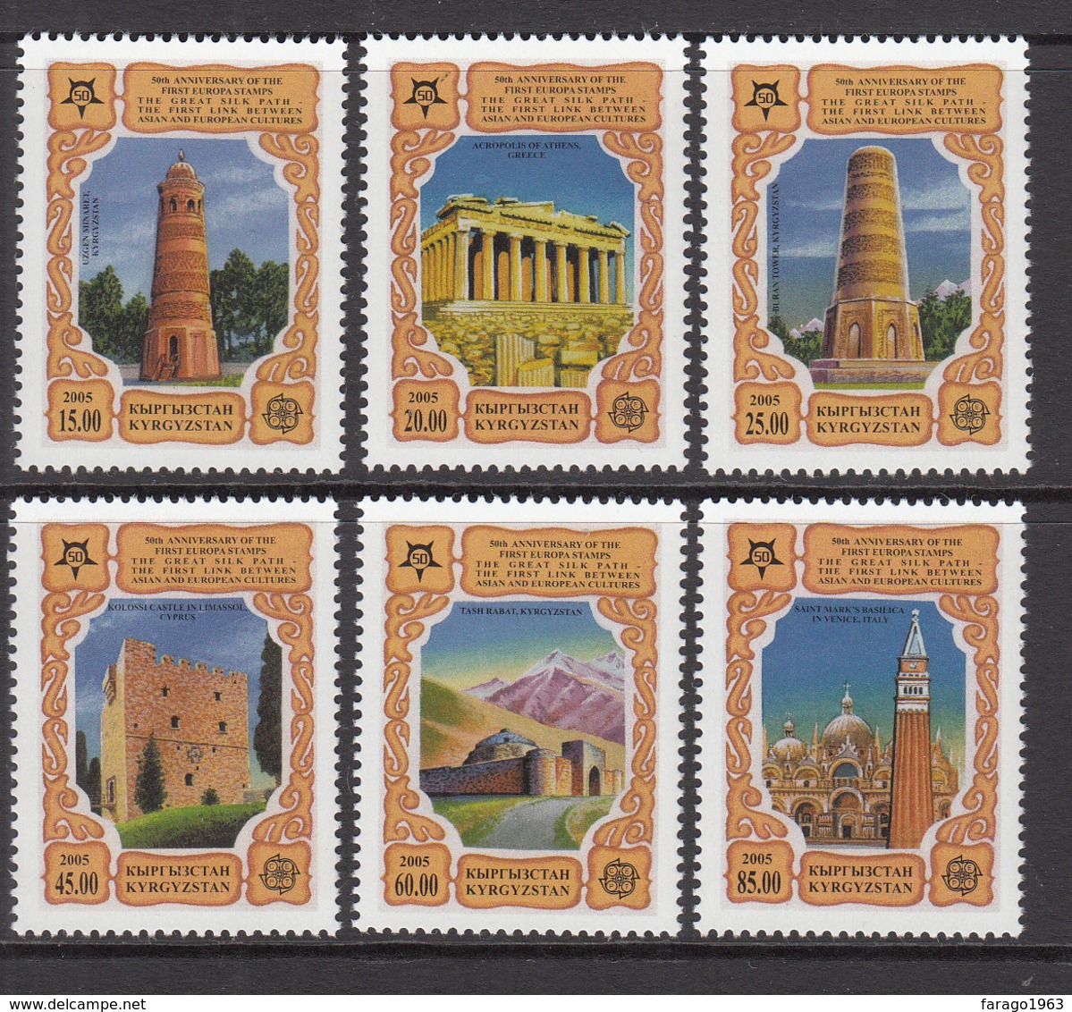 2005 Kyrgyzstan Historic Buildings From Around The World Set Of 6 MNH - Kirgizië