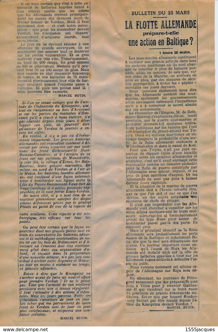 1916 ARTICLES SUR LA BATAILLE DE VERDUN DE MARCEL HUTIN « ÉCHO DE PARIS » EN 2 GROS CLASSEURS - + DE 350 PAGES - - 1914-18