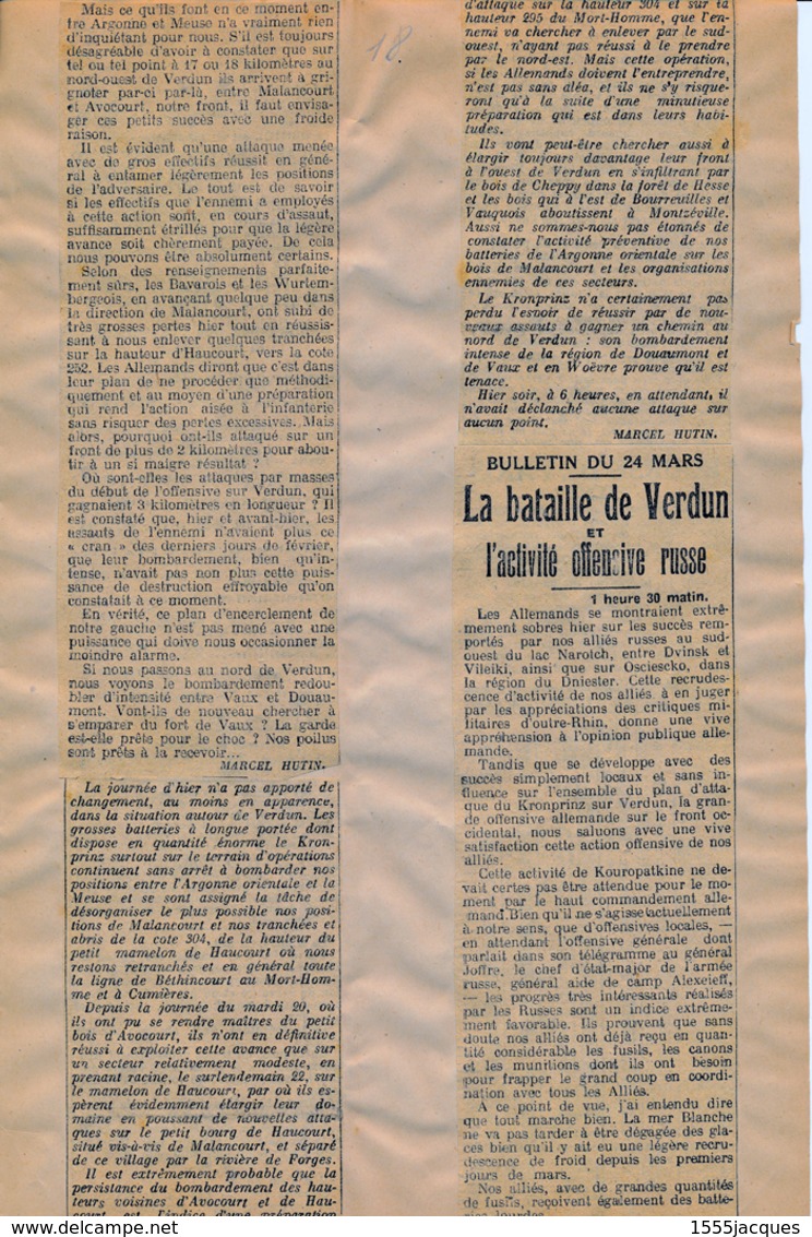 1916 ARTICLES SUR LA BATAILLE DE VERDUN DE MARCEL HUTIN « ÉCHO DE PARIS » EN 2 GROS CLASSEURS - + DE 350 PAGES - - 1914-18