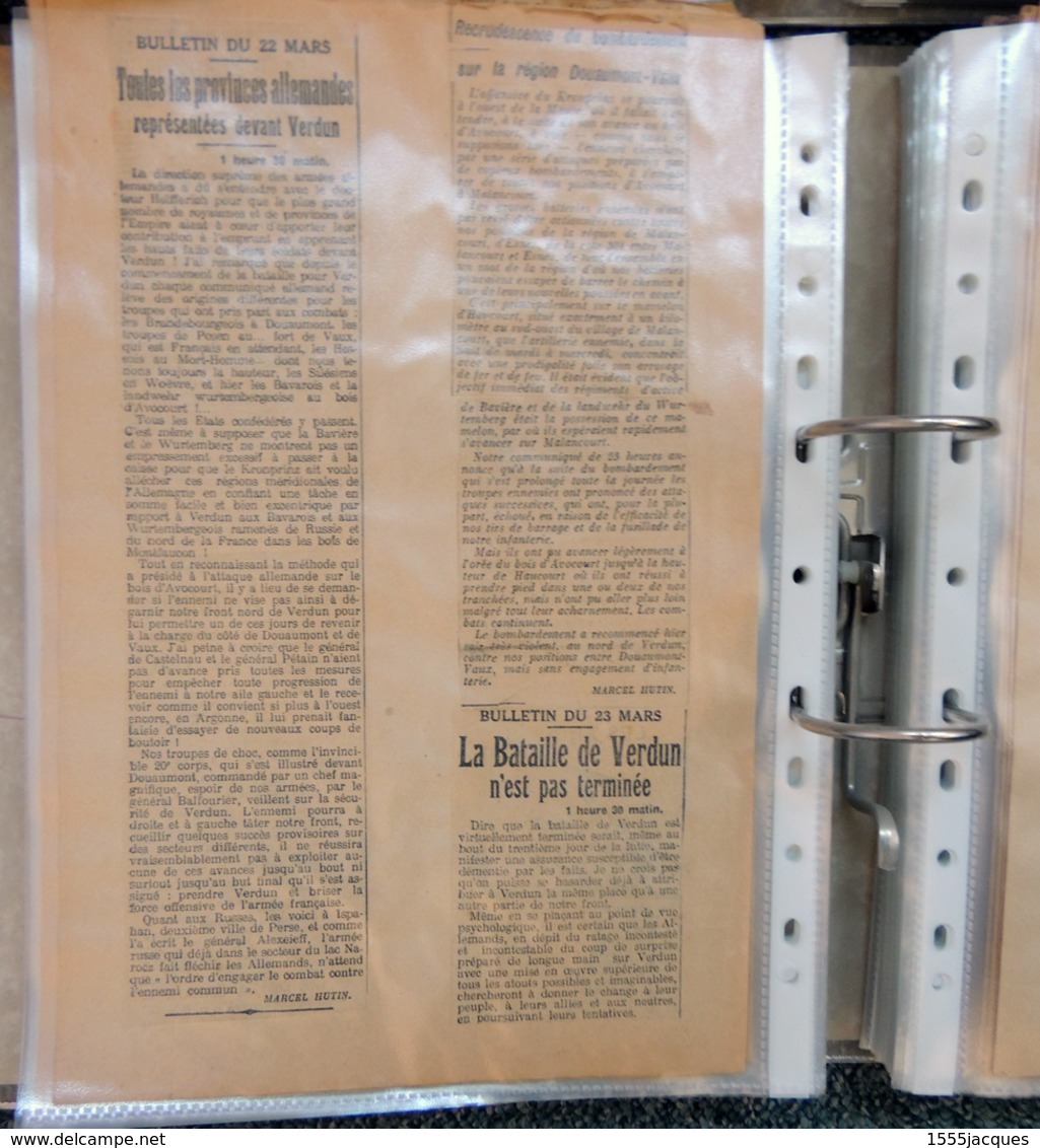 1916 ARTICLES SUR LA BATAILLE DE VERDUN DE MARCEL HUTIN « ÉCHO DE PARIS » EN 2 GROS CLASSEURS - + DE 350 PAGES - - 1914-18