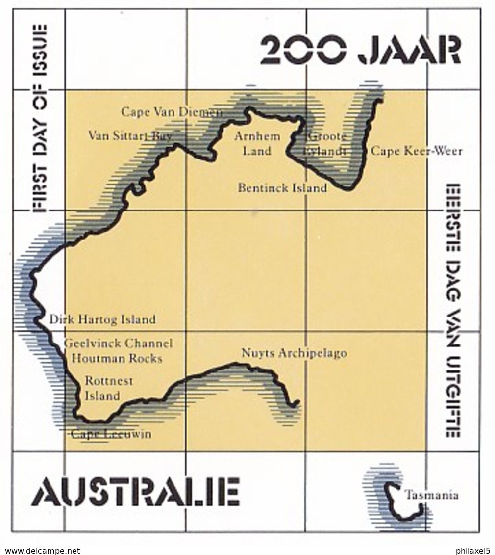 Nederland - FDC - 200 Jaar Australië -  Kaart Van Australië Met Inschrift "Nova Hollandia"/zeilschip - NVPH E257 - Géographie