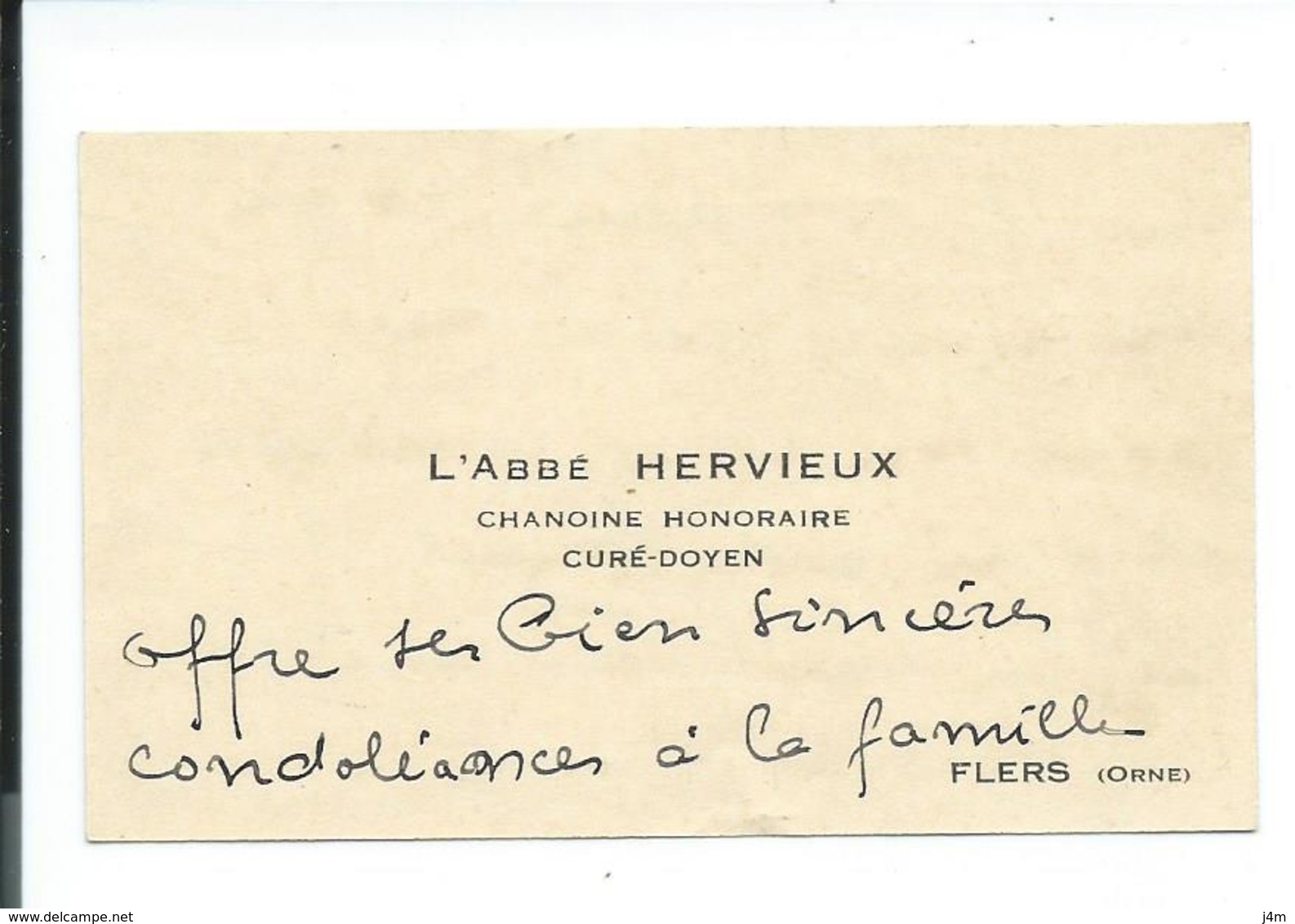 CARTE De VISITE.. L'Abbé HERVIEUX, Chanoine Honoraire, Curé-Doyen à FLERS (61) - Cartes De Visite