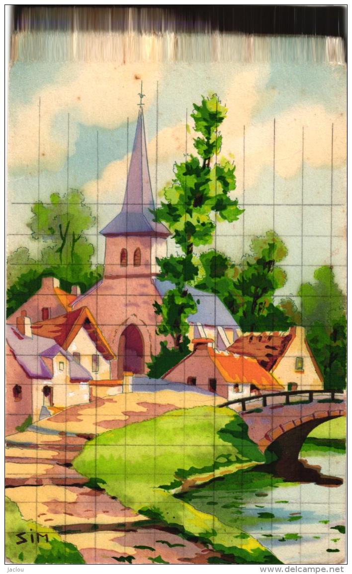 DECOR DE CAMPAGNE EGLISE,PONT,RIVIERE ILLUSTREE PAR SIM REF 57496 - Sim