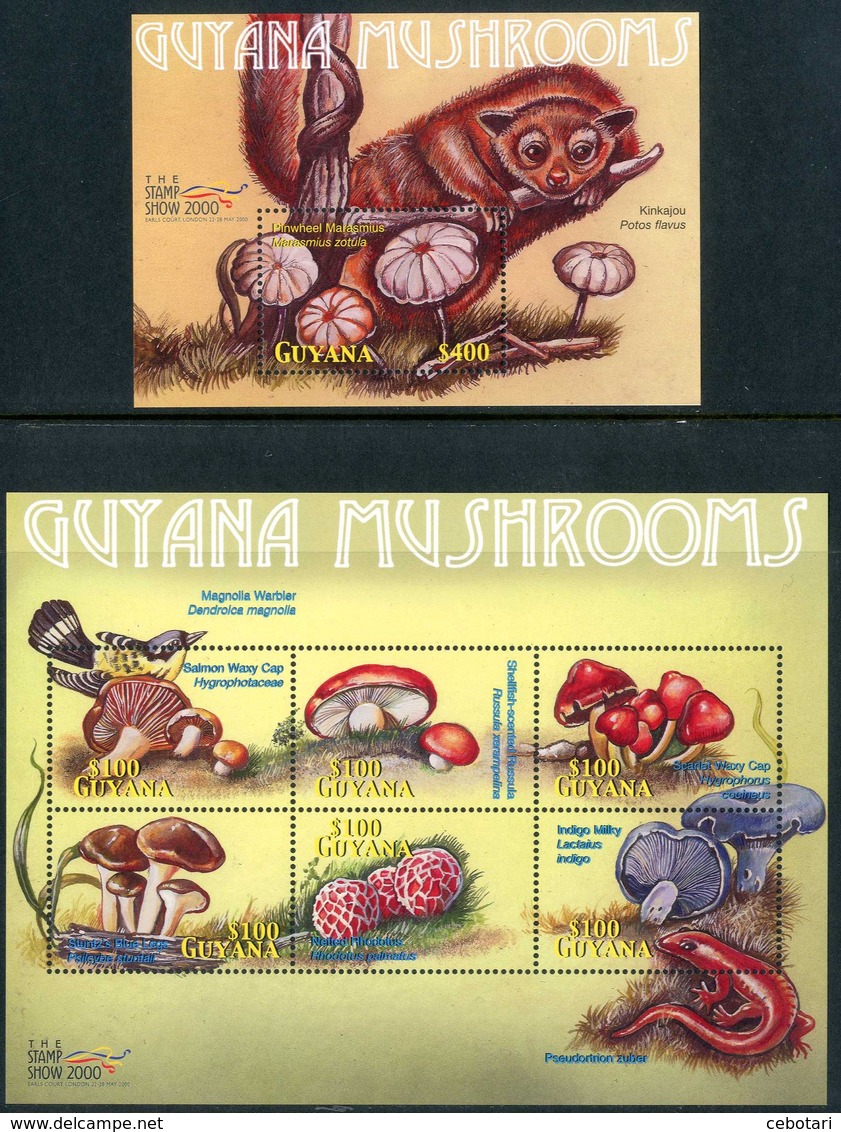 GUYANA 2000** - Funghi / Mushrooms - "The Stamp Show 2000" - Miniblock + Block Di 6 Val. MNH, Come Da Scansione. - Funghi